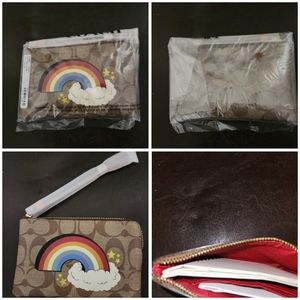 New with tag Coach Rainbow Corner Zip Wristlet in Signature Canvas